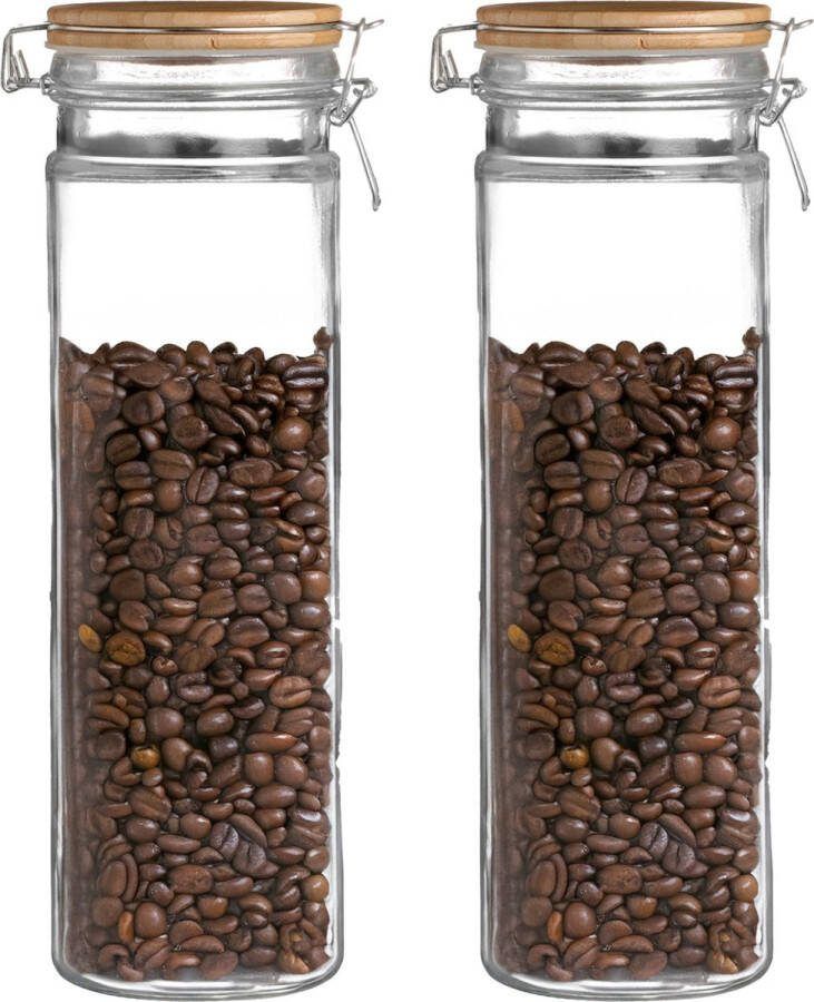 Urban Living Weckpot inmaakpot 2x 1 9L glas met beugelsluiting bamboe deksel