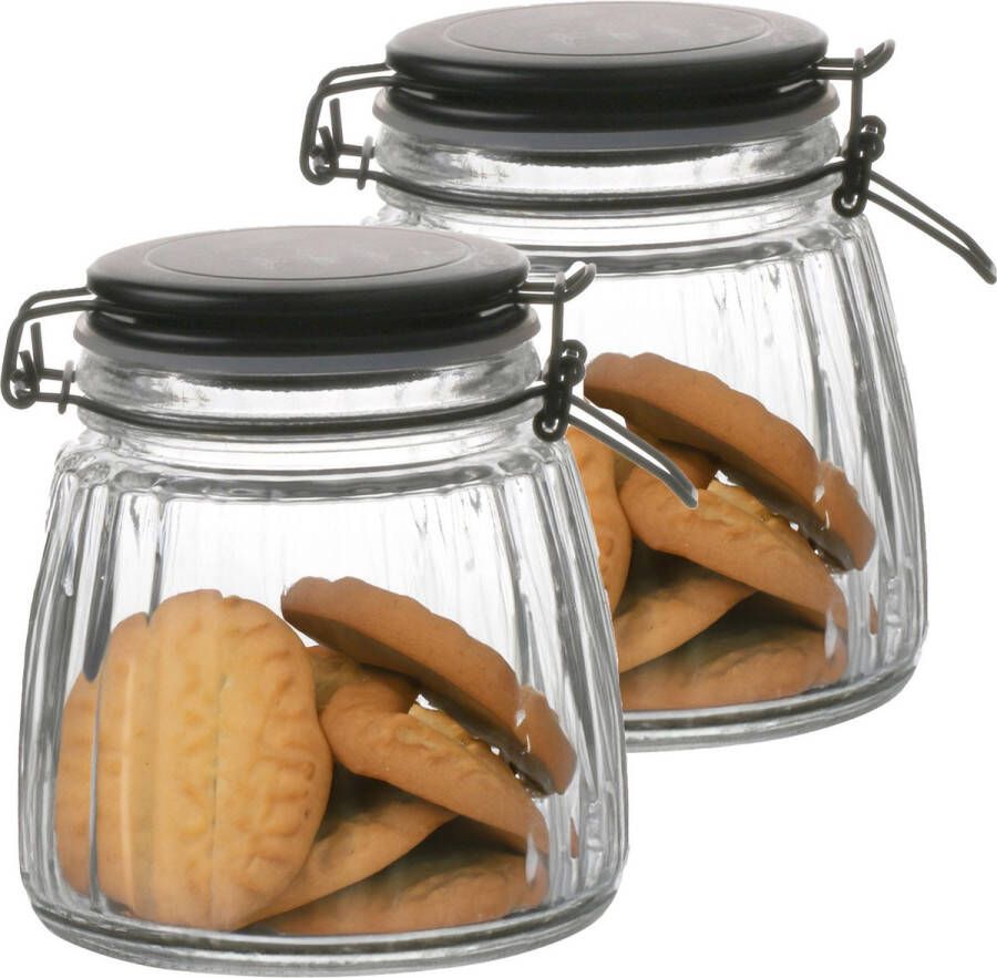 Urban Living Weckpot inmaakpot 2x 1L glas met beugelsluiting mat zwarte deksel