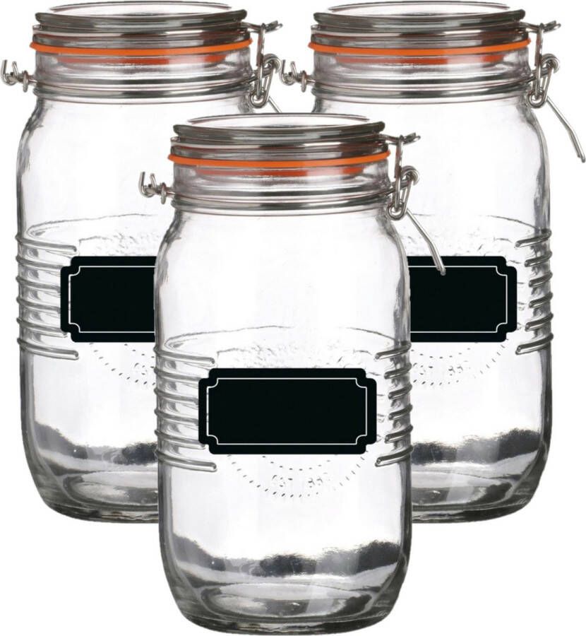Urban Living Weckpot inmaakpot 4x 1.5L glas met beugelsluiting incl. etiketten Weckpotten