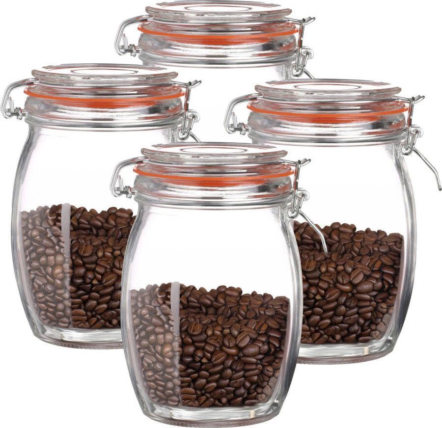 Urban Living Weckpot inmaakpot 4x 1L glas beugelsluiting D10 x H17 cm