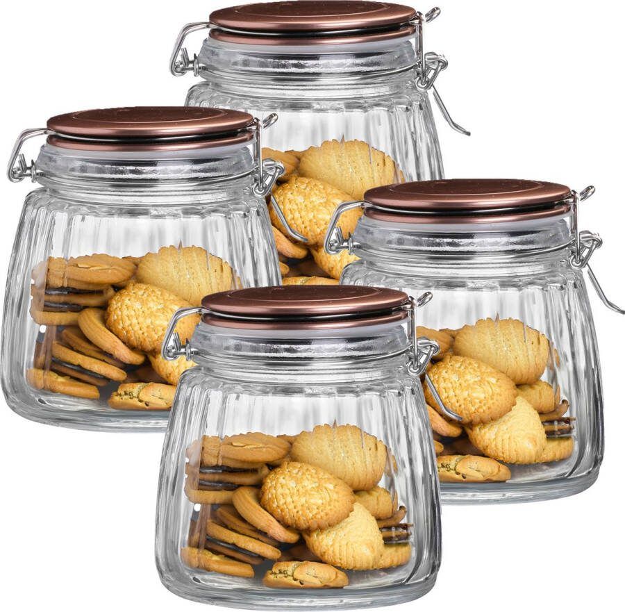 Urban Living Weckpot inmaakpot 4x 1L glas beugelsluiting koperen deksel