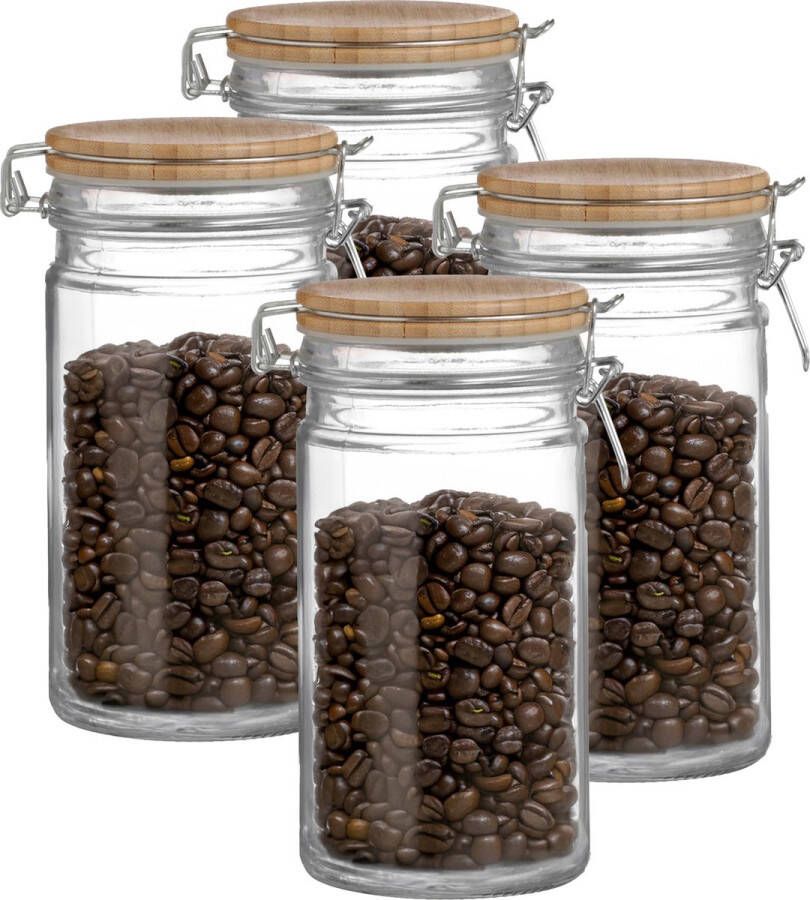 Urban Living Weckpot inmaakpot 4x 1L glas met beugelsluiting bamboe deksel