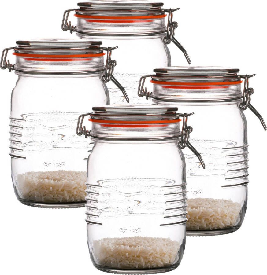 Urban Living Weckpot inmaakpot 4x 1L glas met beugelsluiting D14 x H17 cm