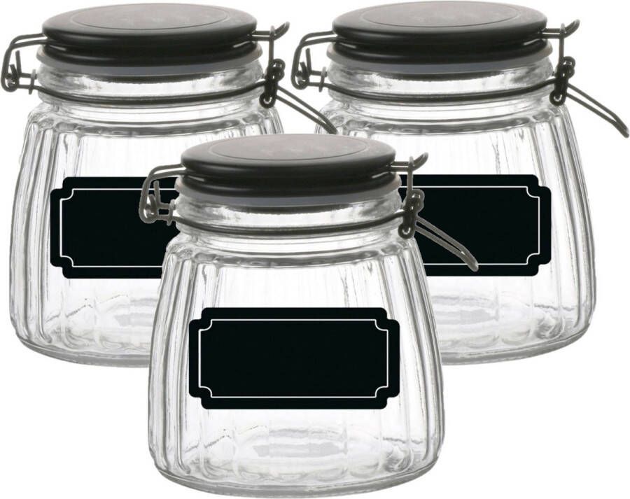 Urban Living Weckpot inmaakpot 4x 1L glas met beugelsluiting incl. etiketten Weckpotten