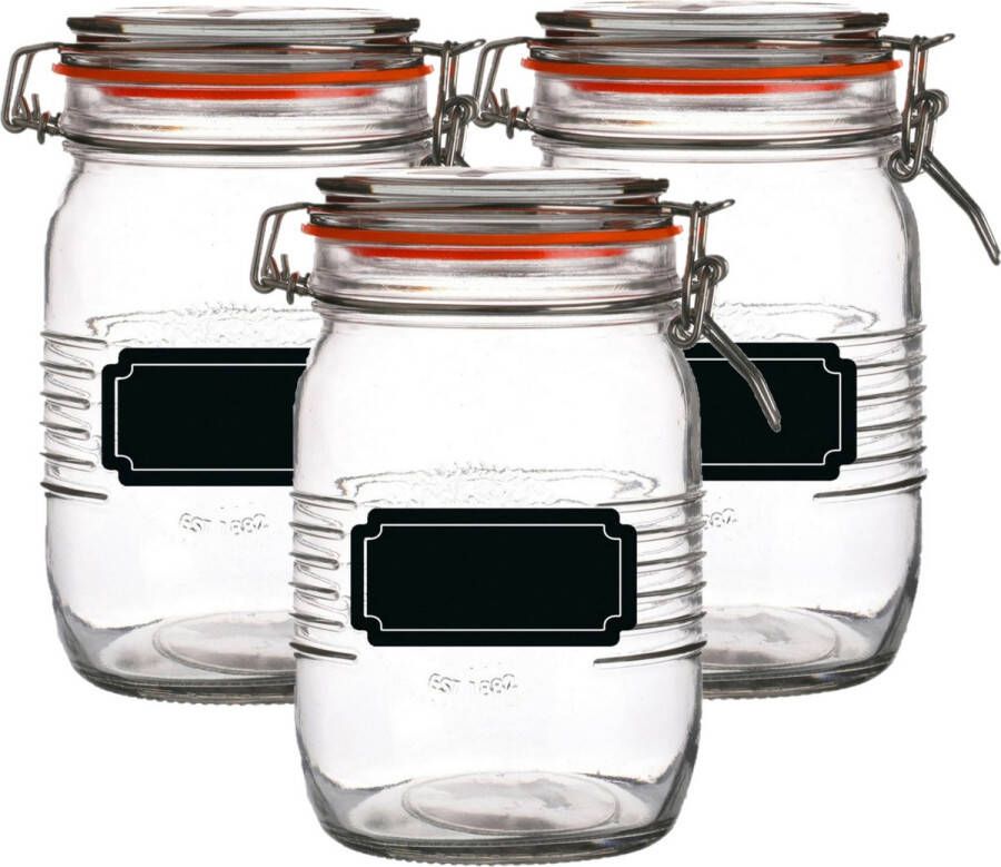 Urban Living Weckpot inmaakpot 4x 1L glas met beugelsluiting incl. etiketten Weckpotten