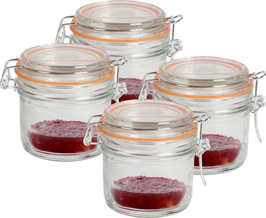 Urban Living Weckpot inmaakpot 4x 200 ml glas beugelsluiting D8.5 x H8.5 cm