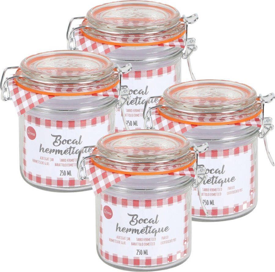 Urban Living Weckpot inmaakpot 4x 250 ml glas met beugelsluiting D8.5 x H10 cm