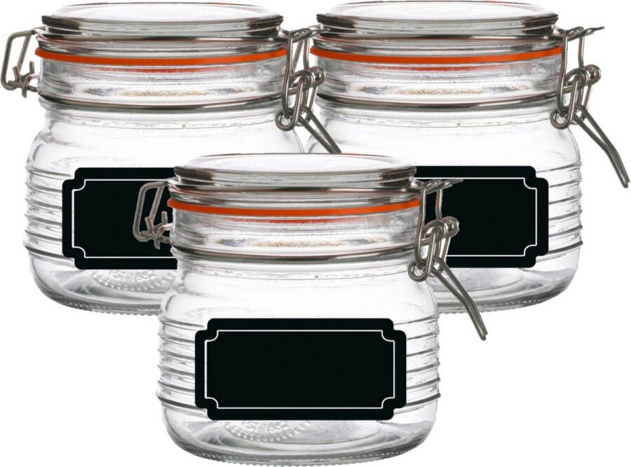 Urban Living Weckpot inmaakpot 4x 500 ml glas met beugelsluiting incl. etiketten Weckpotten