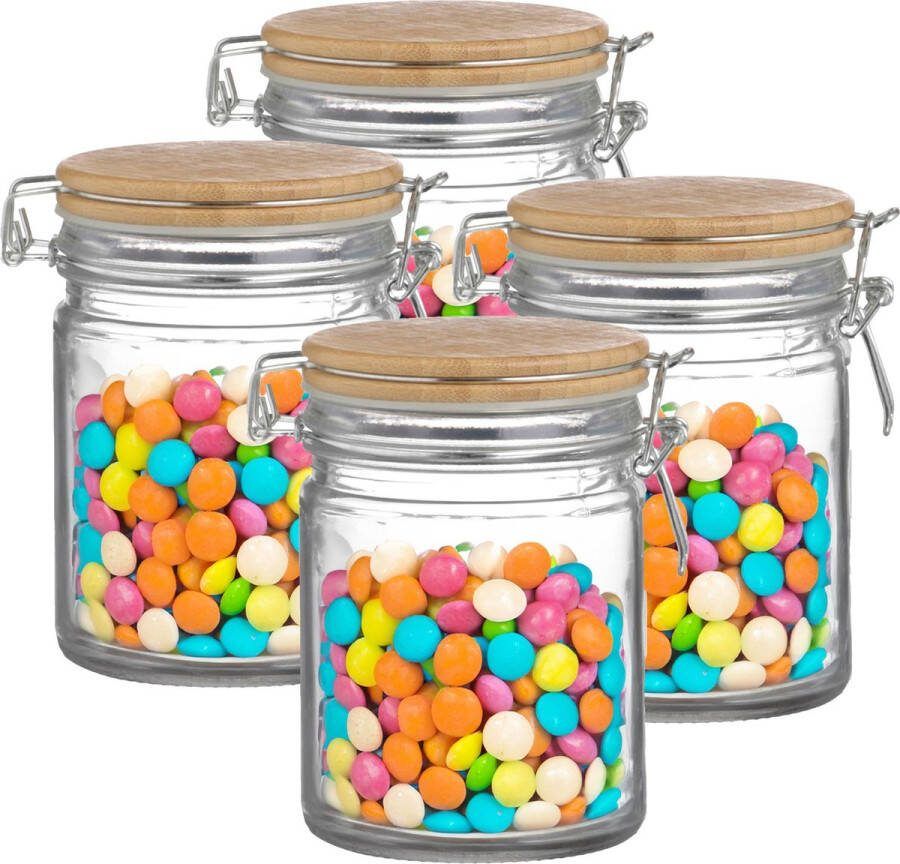 Urban Living Weckpot inmaakpot 4x 700 ml glas met beugelsluiting bamboe deksel