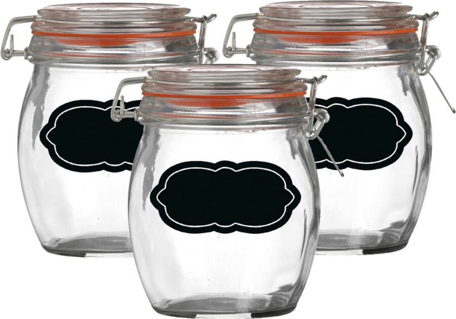 Urban Living Weckpot inmaakpot 4x 750 ml glas met beugelsluiting incl. etiketten Weckpotten