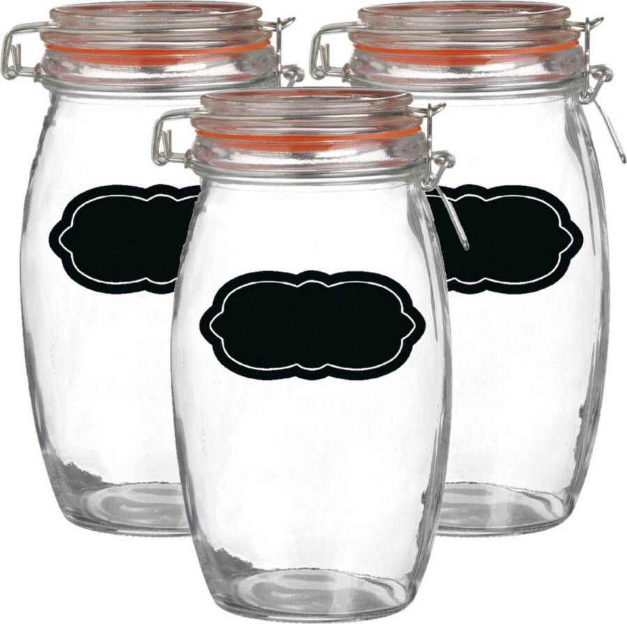 Urban Living Weckpot inmaakpot 6x 1.3L glas met beugelsluiting incl. etiketten Weckpotten