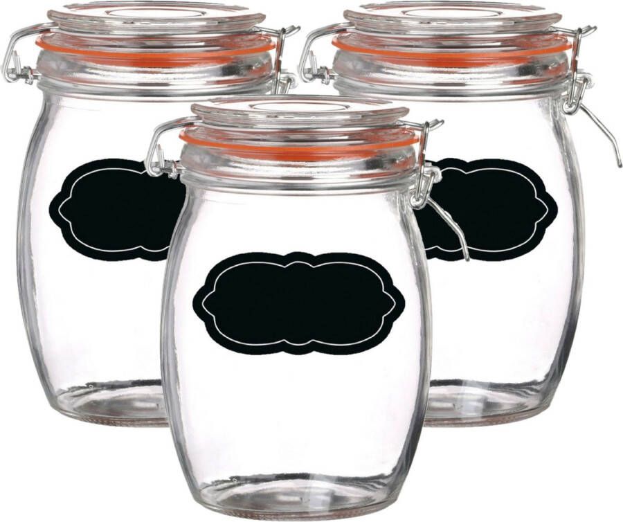 Urban Living Weckpot inmaakpot 6x 1L glas met beugelsluiting incl. etiketten Weckpotten