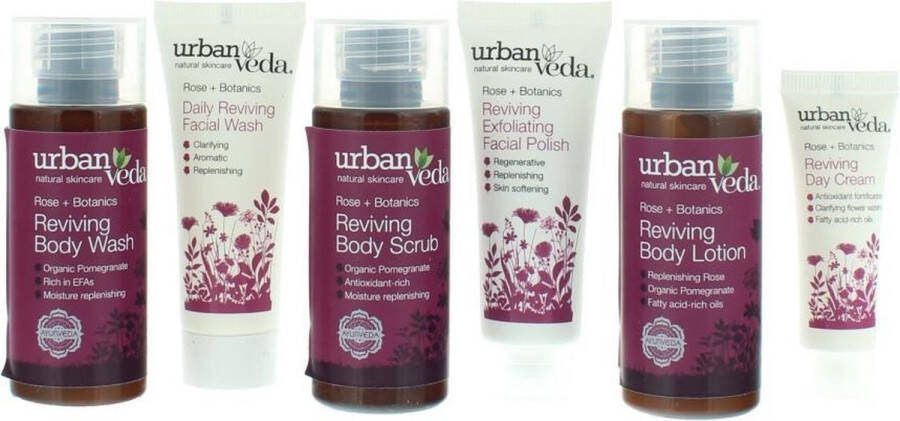 URBAN VEDA Reviving 6 Pieces Gift Set : Body Wash 50ml Body Scrub 50ml Body