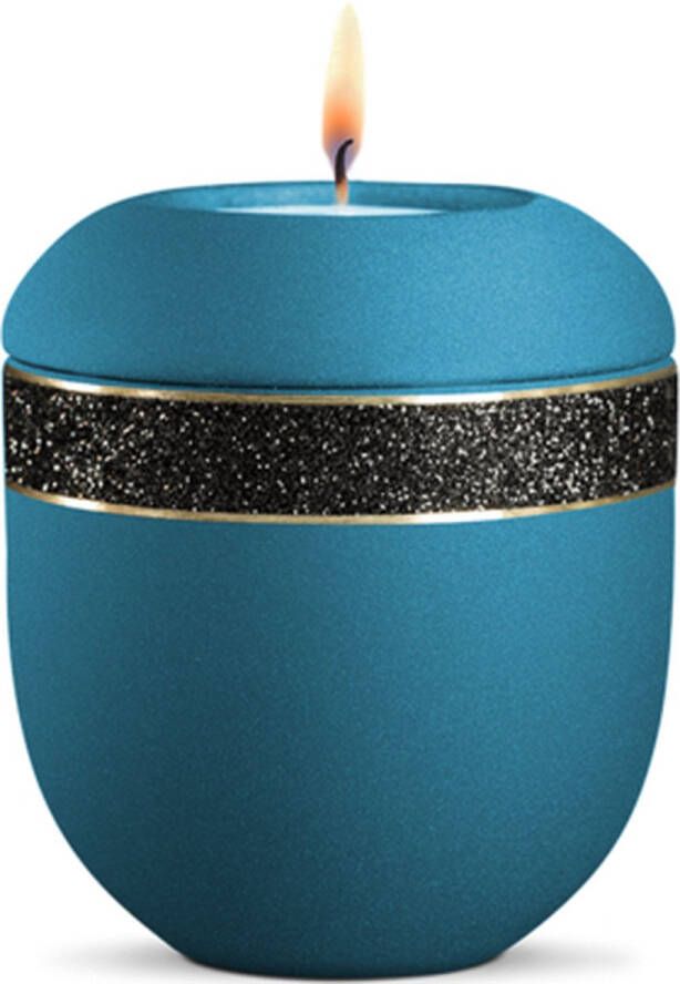 UrnExpert Mini urn met herdenkingslicht blauw met zwart glinsterend decoratie mini-urnen mini urnen voor mensen mini urn voor as volwassen kleine urne voor as mens mini urn waxinelichthouder mini-urnen met kaarsje