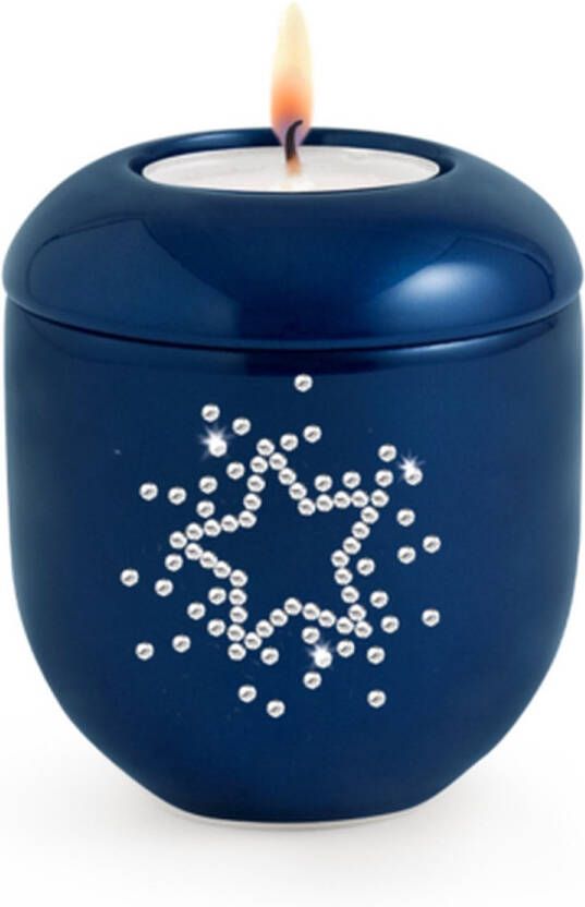 UrnExpert Mini urn met herdenkingslicht blauw sterrenhemel van kristallen mini-urnen mini urnen voor mensen mini urn voor as volwassen kleine urne voor as mens mini urn waxinelichthouder mini-urnen met kaarsje