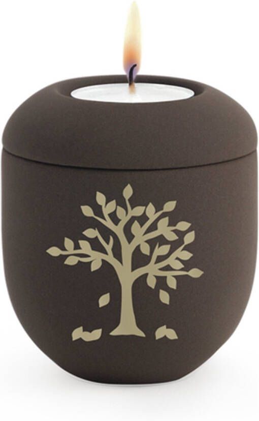 UrnExpert Mini urn met herdenkingslicht bruin boom met vallende bladeren mini-urnen mini urnen voor mensen mini urn voor as volwassen kleine urne voor as mens mini urn waxinelichthouder mini-urnen met kaarsje