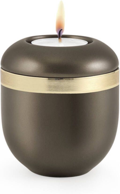 UrnExpert Mini urn met herdenkingslicht bruin geborstelde gouden band mini-urnen mini urnen voor mensen mini urn voor as volwassen kleine urne voor as mens mini urn waxinelichthouder mini-urnen met kaarsje