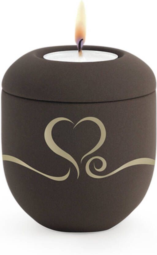 UrnExpert Mini urn met herdenkingslicht bruin hart mini-urnen mini urnen voor mensen mini urn voor as volwassen kleine urne voor as mens mini urn waxinelichthouder mini-urnen met kaarsje