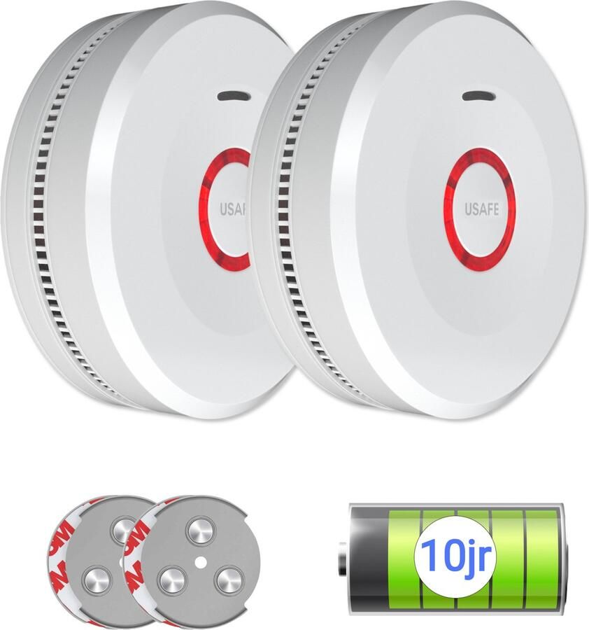 USAFE Rookmelder set van 2 Rookmelders met 10 jaar batterij Brandmelder met Magneetmontage 85dB en LED Alarm