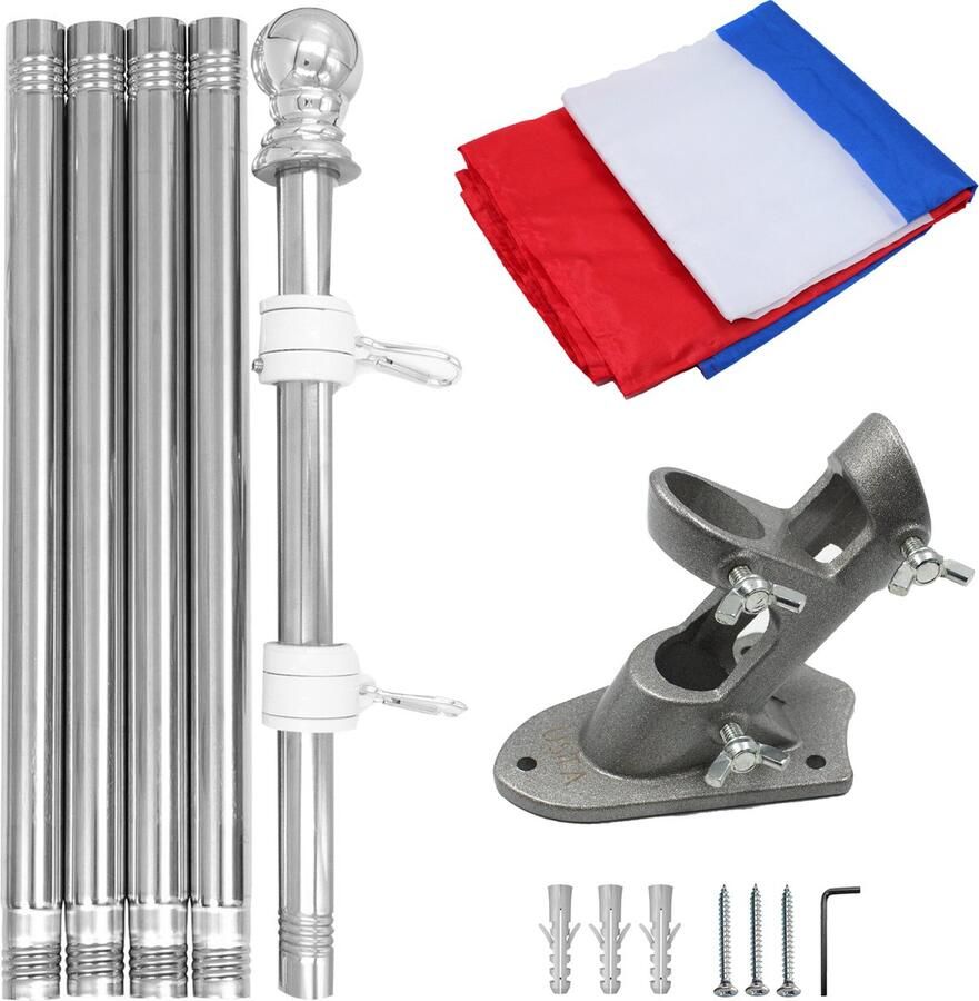 Usta Vlaggenstokhouder met Nederlandse vlag Nederlandse vlag Vlaggenstok voor aan huis Inclusief bevestiging set Aluminium Zilver
