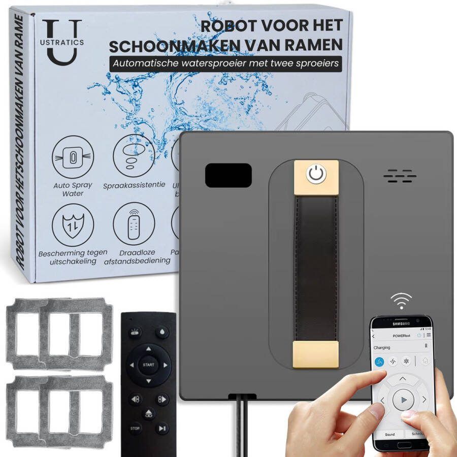 Ustratics Ioniq Clean Robot Ramenwasser met Laser Sensor Bestuurbare Automatische Glazenwasser Ruitenreiniger met Valbeveiliging Ramenreiniger met Afstandsbediening