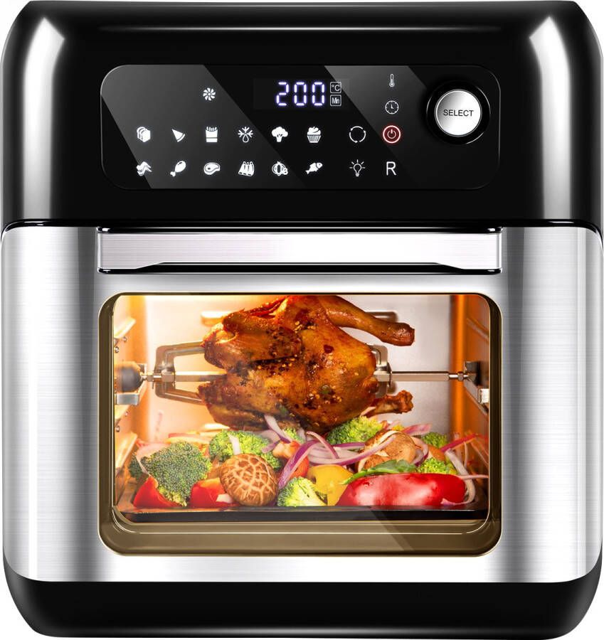 Uten TXG-TM10L Aerofryer Oven Heteluchtfriteuse oven met 12 programma's Inhoud 10 liter 2 in 1 Airfryer en Heteluchtfriteuse XXL Incl Roterende mand rotisserie en receptenboek [Energieklasse A++]