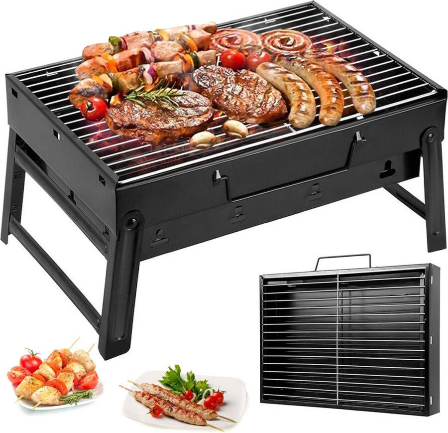 Uten Houtskoolbarbecue Grilloppervlak (LxB) 43.3 x 29.5 cm Draagbare Smoker Barbecue Opvouwbare Tafel BBQ Grill Zwart