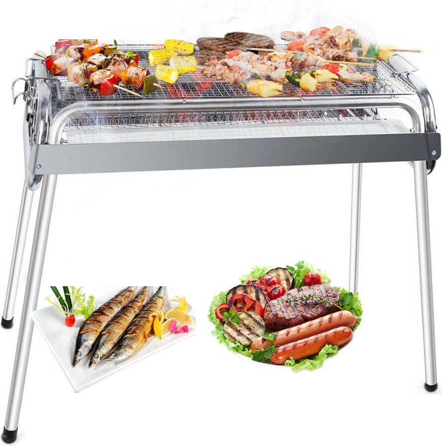 Uten Houtskoolbarbecue Tuin Barbecues Vouw Barbecues Camping Barbecues Draagbare Roestvrijstalen Grill BBQ（Voor picknicks Camping Barbecues Feesten Verstelbare hoogte）