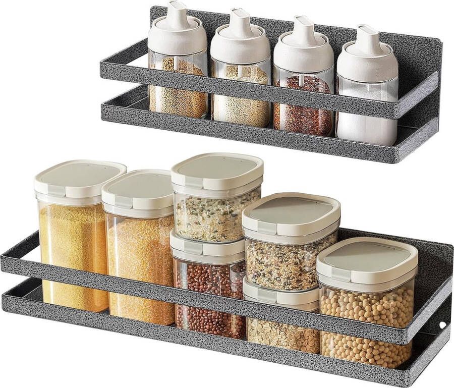 Uten Magnetisch kruidenrek ophangbaar Kruidenrekje ophangbaar Kruiden Organizer 2 Kruidenrekken Metaal Grijs Structuur Voor Keuken badkamer Woonkamer (L x B) 30 X 10.5 40 x 11.5 cm A-5