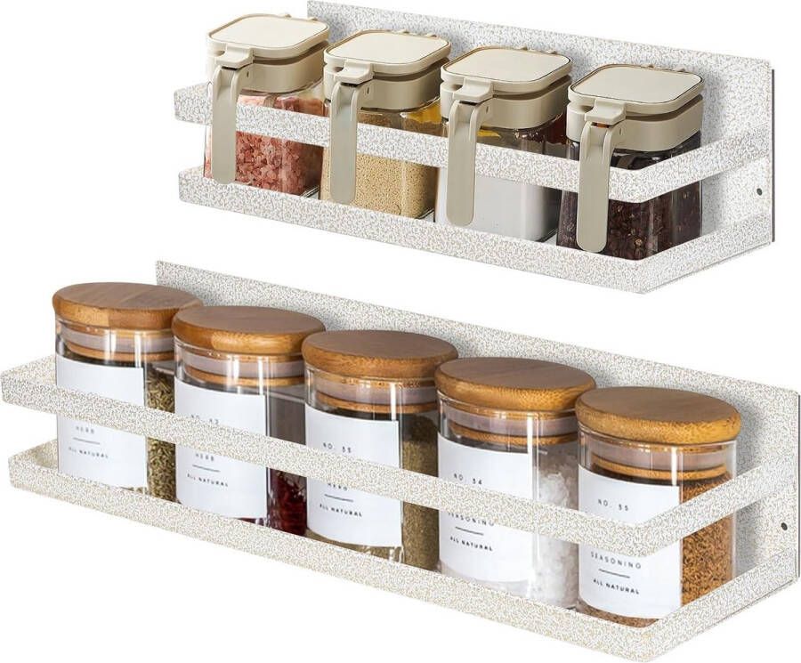 Uten Magnetisch kruidenrek ophangbaar Kruidenrekje ophangbaar Kruiden Organizer 2 Kruidenrekken Metaal Wit Structuur Voor Keuken badkamer Woonkamer (L x B) 30 X 10.5 40 x 11.5 cm A-4