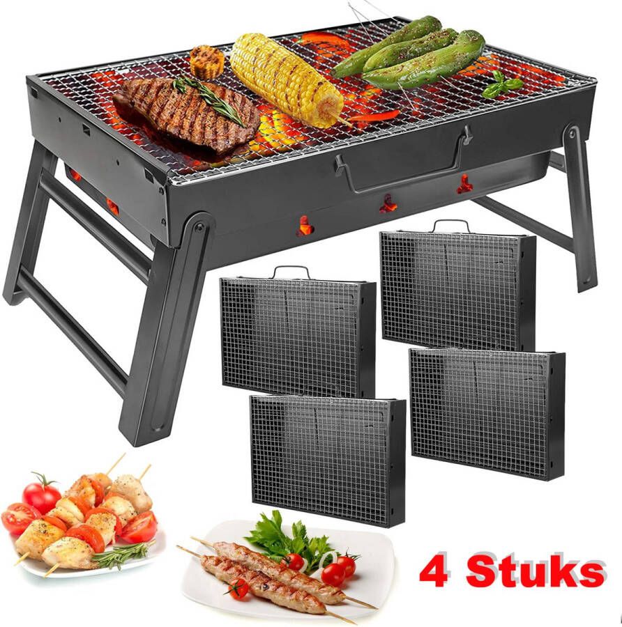 Uten Houtskoolbarbecue Grilloppervlak (LxB) 43.3 x 29.5 cm Draagbare Barbecue Opvouwbare Tafelmodel Grill BBQ Zwart Metaal(Geschikt voor familie tuinfeesten Outdoor strandfeesten 4 tot 5 personen)