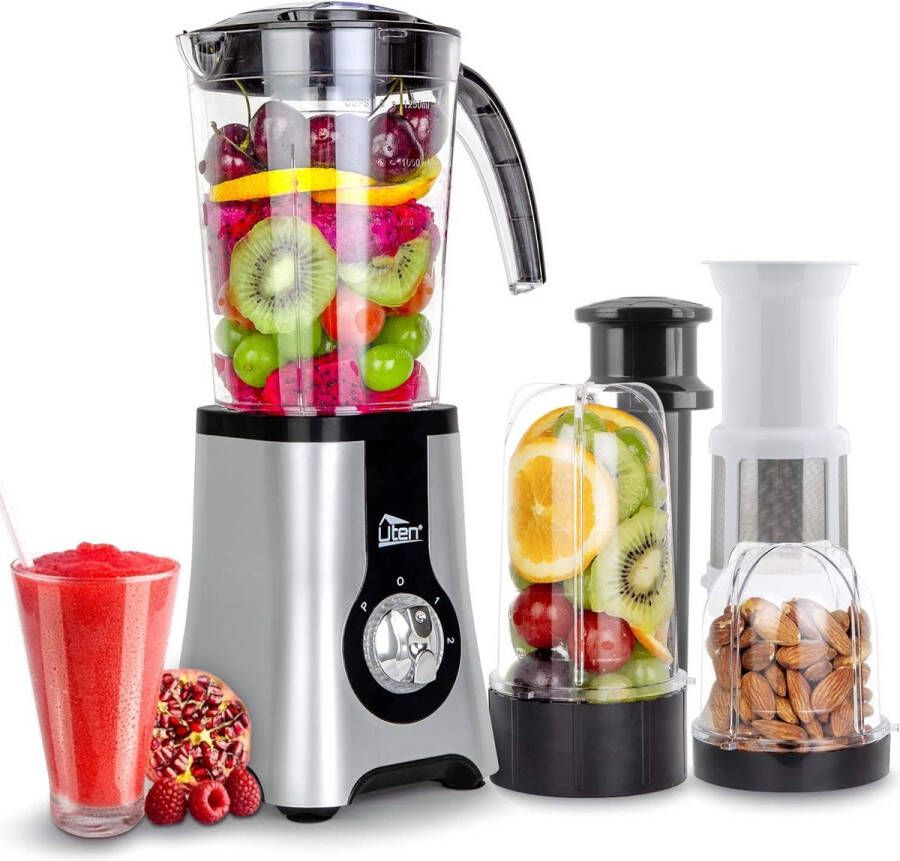 Uten Staande Blender Elektrische Blender Shake Blender Smoothie Blender Ice Crush Crusher Koffiemolen （1.25L 22.000 tpm 220W 3 snelheden Twee soorten roestvrijstalen messen 2 snelheden+Pulse zwart )