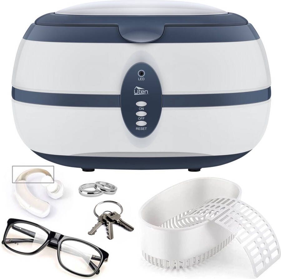 Uten Ultrasoon reiniger 600ml Reinigingsapparaat voor Sieraden Ultrasoon Ultrasoonreinigers voor bril sieraden horloges kunstgebitten en ringen wit