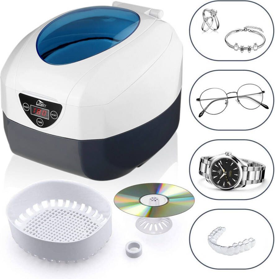 Uten VGT-1000 Professionele Ultrasone Reiniger 750ml ultrasonic cleaner 35W Met 40kHz Ultrasone frequentie 5 Tijdsmodi Ultrasoon Reinigingsapparaat- Voor Bril Sieraden Horloges & Ringen Wit