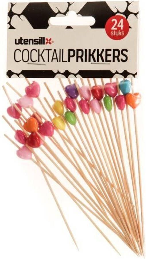 Utensill Cocktail prikker met hartje 24 stuks cocktails prikker cocktailprikkers hout cocktailprikkers herbruikbaar Partyprikkers feestprikkers cup cake prikkers flamingo prikkers