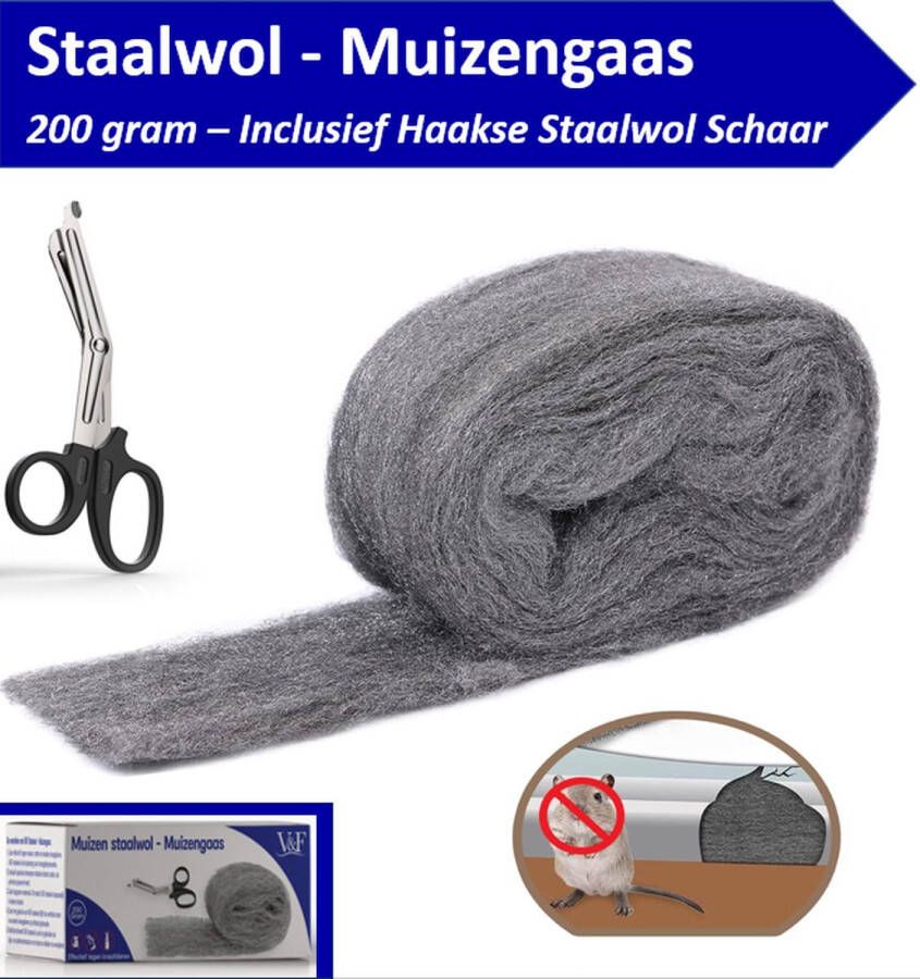 V&F PREMIUM Staalwol INCLUSIEF haakse schaar Muizengaas 200 Gram 3 Meter Anti Muizengaas Wering Gaas Staalwol Muizenverjager Staalwol 0000 Staalwol Ongediertebestrijding Staalwol Muizen Weringgaas Muizen Gaas Muizen