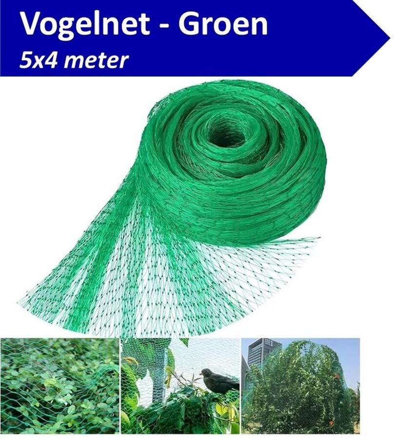 V&F vogelnet 5x4m Groen Vogelgaas Vogelnet Groen Vogel Net Anti Vogelnet Tuinnet volieregaas