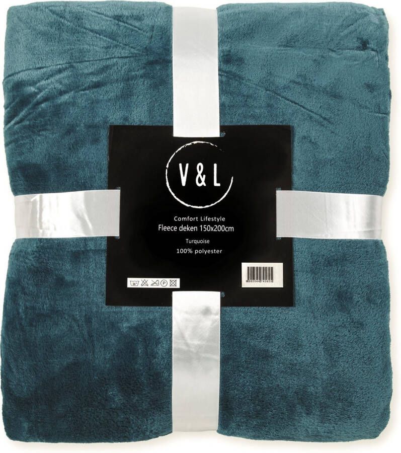 V&L comfortlifestyle Fleece deken fleece plaid 150 x 200 super zacht 280 gsm Turquoise