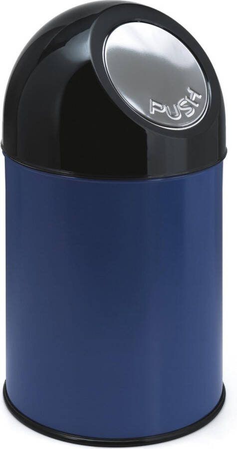V-Part Afvalbak met pushdeksel 30 ltr Steel Plastic blauw zwart