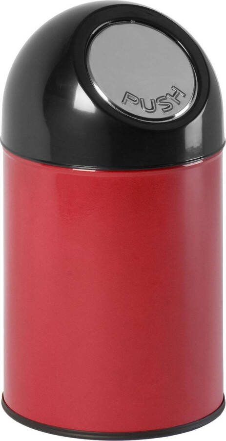 V-Part Afvalbak met pushdeksel 30 ltr Steel Plastic rood zwart