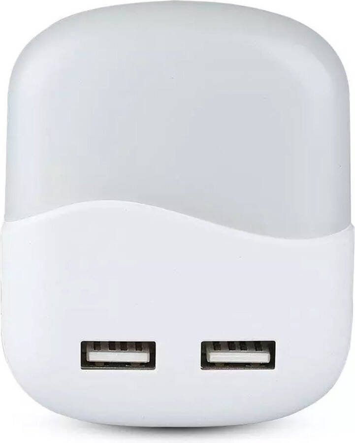 V-tac Nachtlamp Vierkant met 2x USB met daglichtsensor 3000K warm wit Stopcontact lamp EU plug