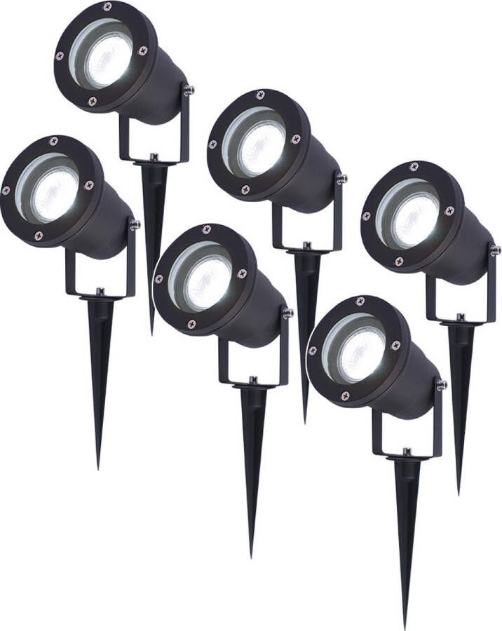V-tac Set van 6 LED Prikspots 6000K Daglicht wit Kantelbaar IP44 Vochtbestendig Aluminium Tuinspot Geschikt voor in de tuin Zwart 3 jaar garantie