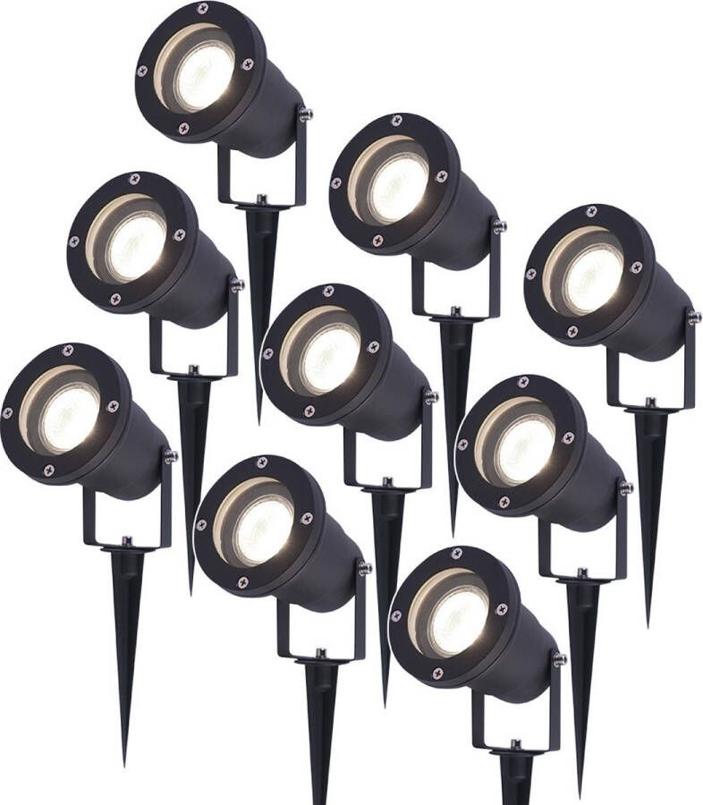 V-tac Set van 9 LED Prikspots 4000K Neutraal wit Kantelbaar IP44 Vochtbestendig Aluminium Tuinspot Geschikt voor in de tuin Zwart 3 jaar garantie
