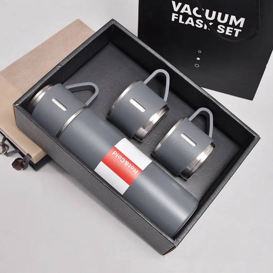 VACUUM FLASK SET Roestvrijstalen thermosfles reisfles met kopjes thermoskan voor water thee koffie melk geschenkdoos