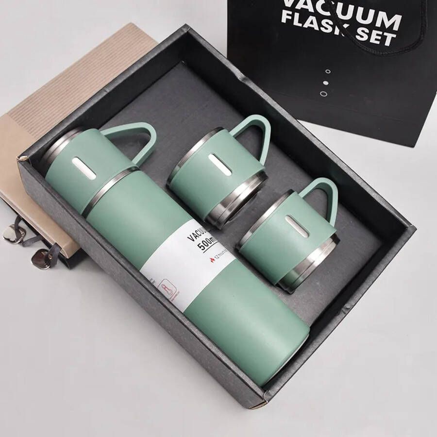 VACUUM FLASK SET Roestvrijstalen thermosfles reisfles met kopjes thermoskan voor water thee koffie melk geschenkdoos