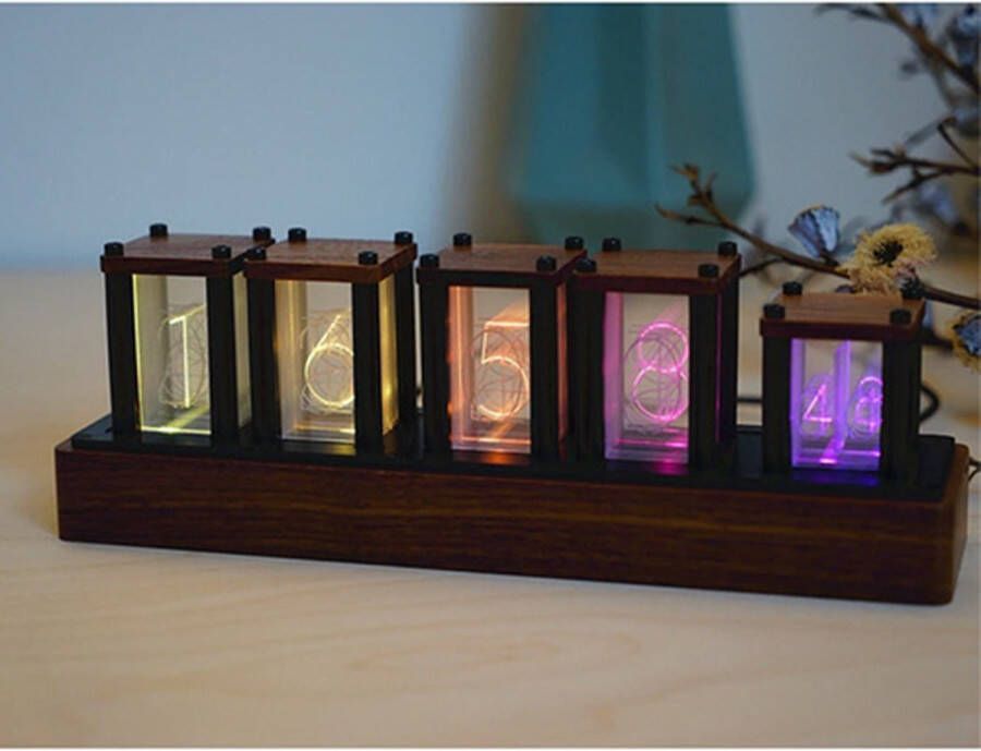 VAEM Digitale Nixie glow tube klok – Tafelklok – Verstelbaar – Bouwpakket – LED display Verschillende kleuren Regenboog – Vintage Retro en modern