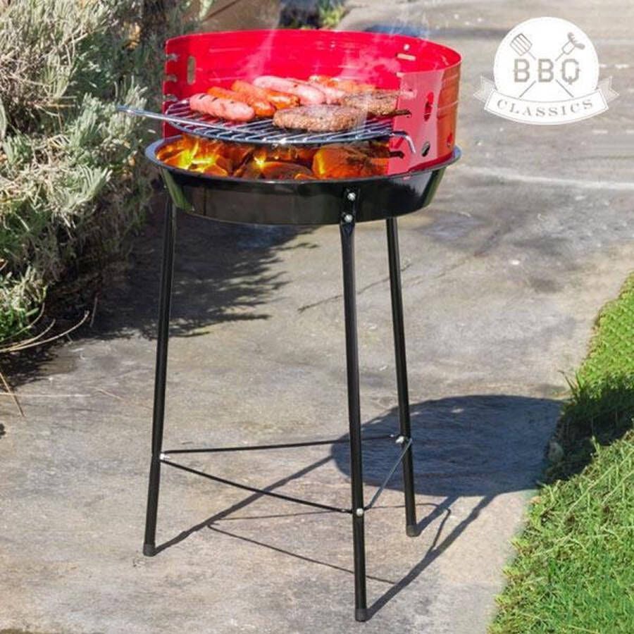 VAGGAN Houtskoolbarbecue Ø33 cm Verstelbare Grill BBQ Halfopen Zwart Rood
