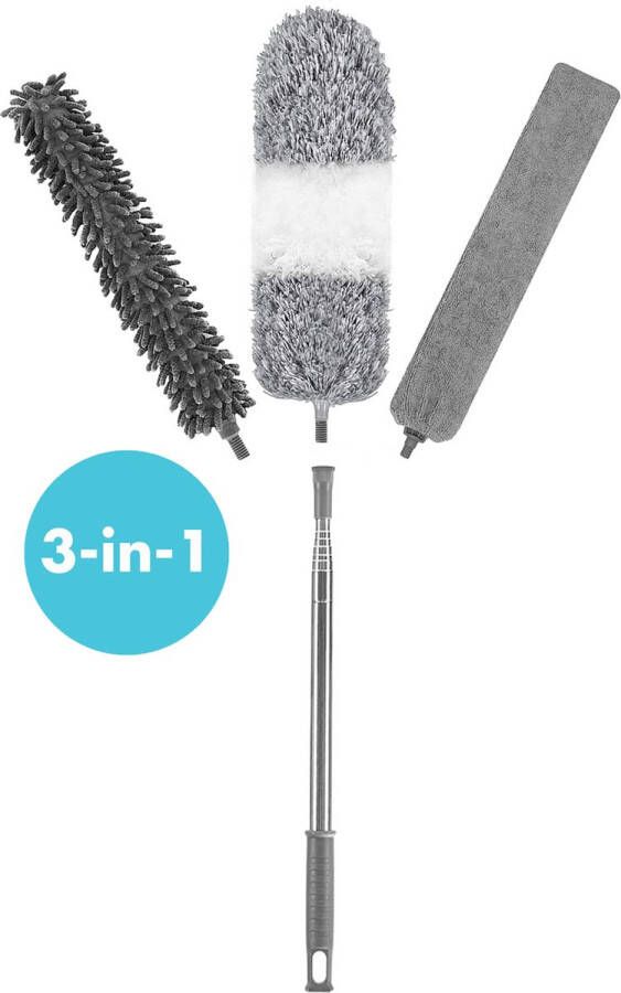 VAIVE Plumeau uitschuifbaar tot 280 cm Ragebol met Telescoopsteel Duster Stoffer Wasbaar en Draaibaar – 3 Opzetstukken