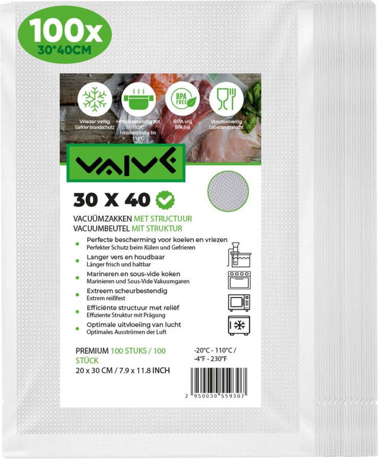 VAIVE Vacuumzakken Voedsel 30 x 40 100 stuks Vacumeerzakken Vacuum sous vide zakken BPA vrij