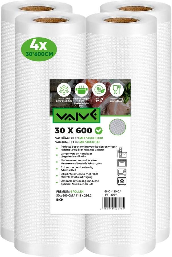 VAIVE Vacumeerrollen 4 stuks 30 x 600 Vacuumzakken Voedsel Vacumeerzakken Vacuum sous vide zakken BPA vrij